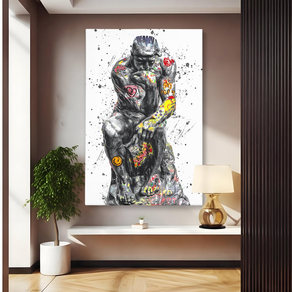 Tablou canvas cu tablou canvas cu statuia ganditorul, fara rama, pe sasiu de lemn